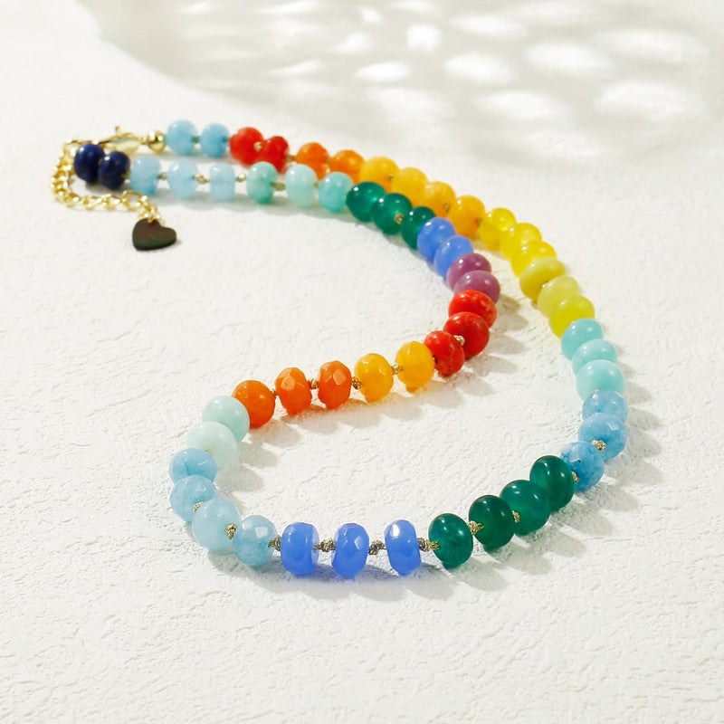 Badu Gemstone Beaded Necklace for Women Colorful Natural Stone Freshwater Pearl Surfer Beach Rainbow Necklace Jewelry Gift - Image 5